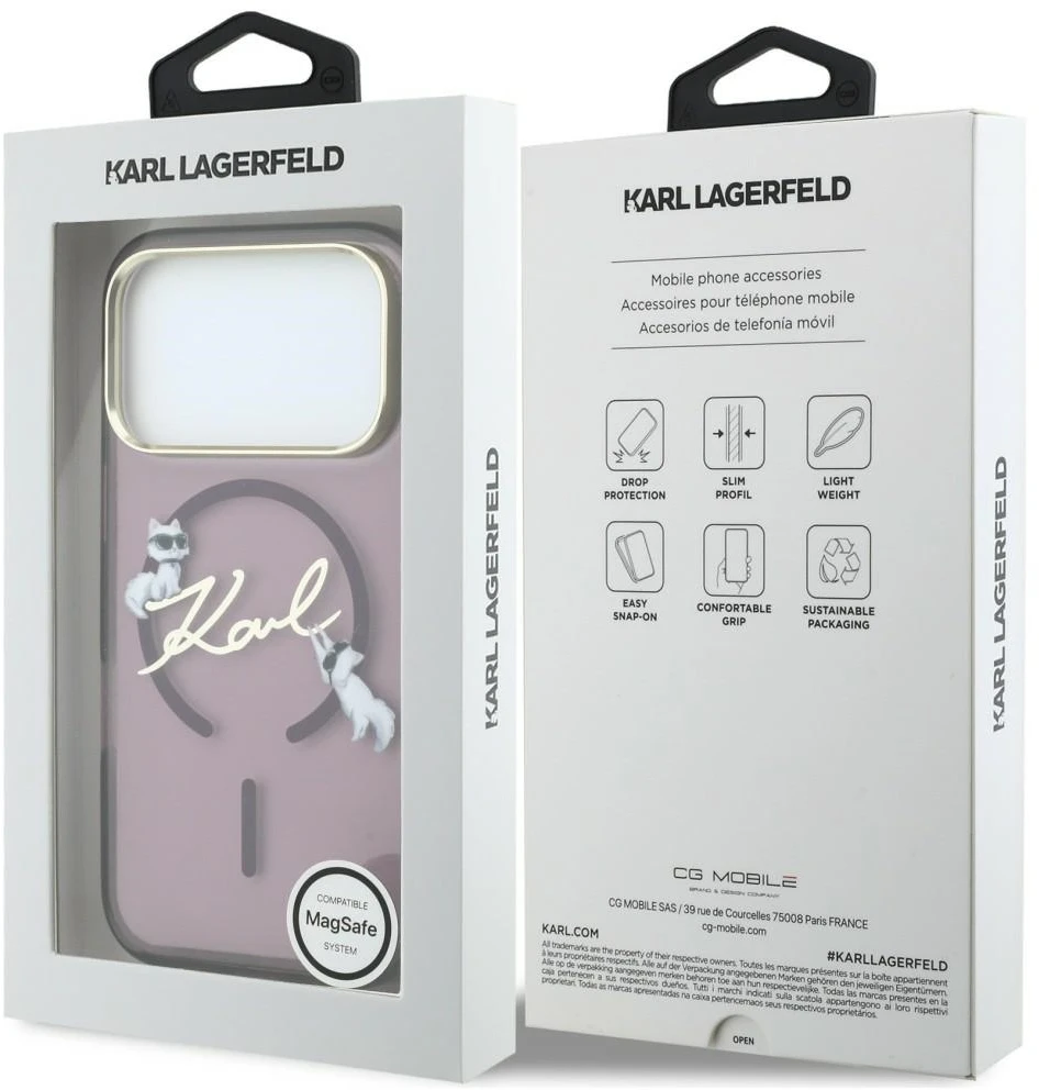 Dėklas Karl Lagerfeld Script Logo MagSafe do iPhone 18 Pro Max / 17 Pro Max bordo spalvos