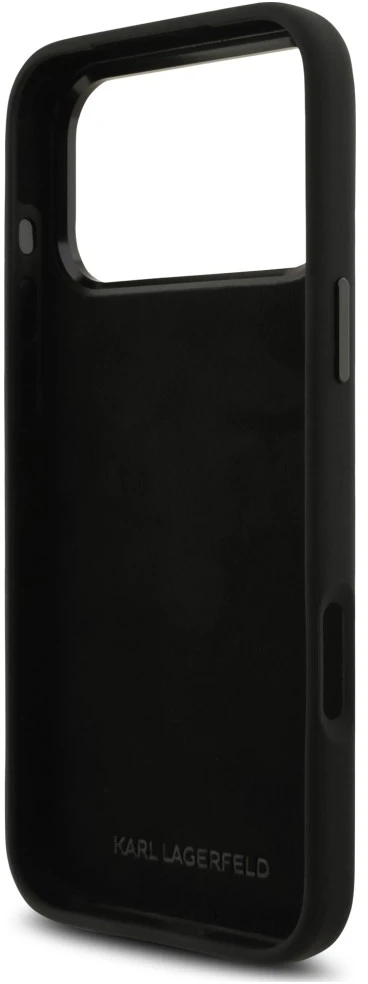 Dėklas Karl Lagerfeld Silicone Choupette Metal Pin iPhone 18 Pro Max / 17 Pro Max juoda