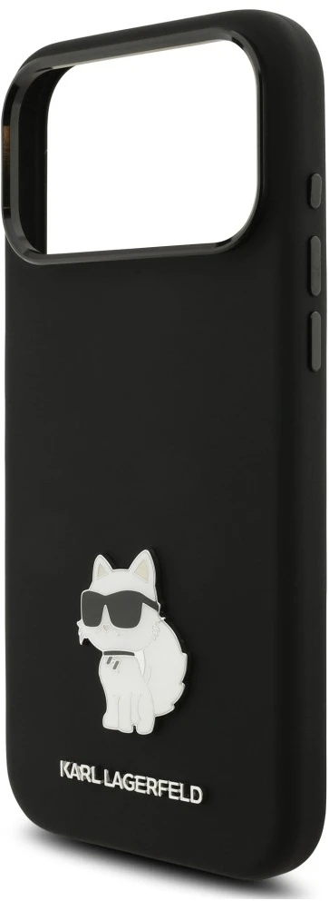 Dėklas Karl Lagerfeld Silicone Choupette Metal Pin iPhone 18 Pro Max / 17 Pro Max juoda