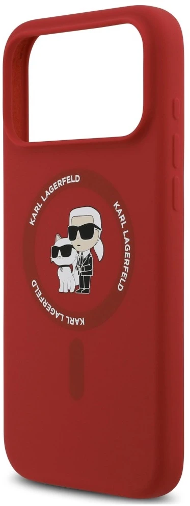 Dėklas Karl Lagerfeld Silicone Karl&Choupette Ring MagSafe do iPhone 18 Pro Max / iPhone 17 Pro Max raudona