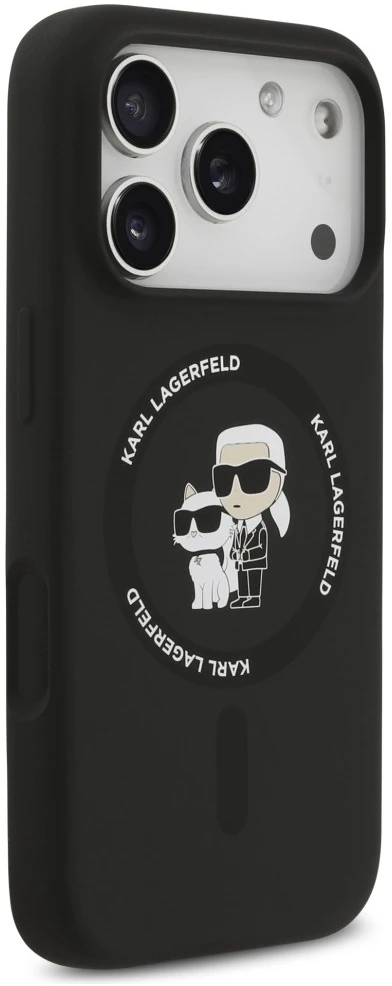 Dėklas Karl Lagerfeld Silicone Karl&Choupette Ring MagSafe do iPhone 18 Pro / iPhone 17 Pro juoda