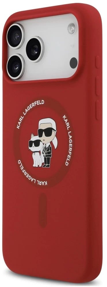Dėklas Karl Lagerfeld Silicone Karl&Choupette Ring MagSafe do iPhone 18 Pro Max / iPhone 17 Pro Max raudona