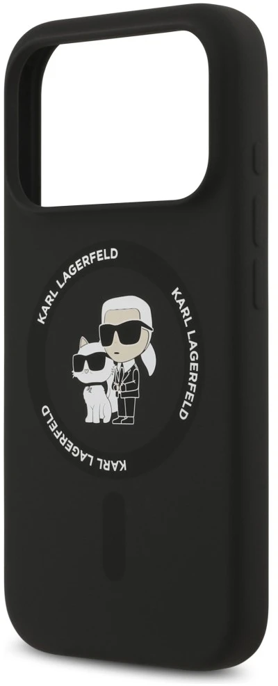 Dėklas Karl Lagerfeld Silicone Karl&Choupette Ring MagSafe do iPhone 18 Pro / iPhone 17 Pro juoda