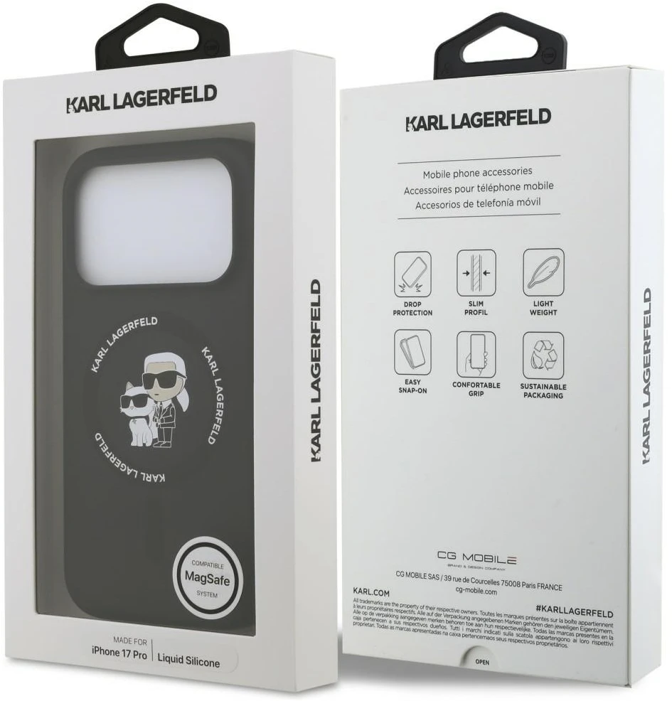 Dėklas Karl Lagerfeld Silicone Karl&Choupette Ring MagSafe do iPhone 18 Pro / iPhone 17 Pro juoda