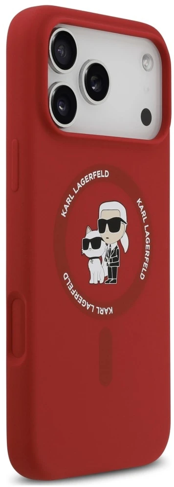 Dėklas Karl Lagerfeld Silicone Karl&Choupette Ring MagSafe do iPhone 18 Pro Max / iPhone 17 Pro Max raudona