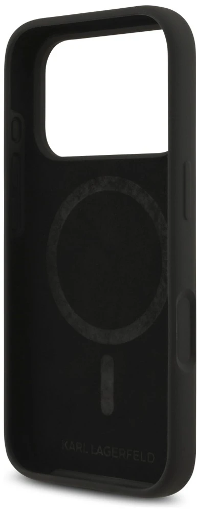 Dėklas Karl Lagerfeld Silicone Karl&Choupette Ring MagSafe do iPhone 18 Pro / iPhone 17 Pro juoda