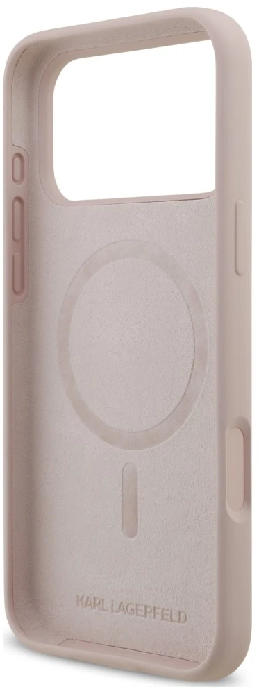 Karl Lagerfeld skysto silikono Karl and Choupette MagSafe dėklas, skirtas iPhone 18 Pro Max, rausvas