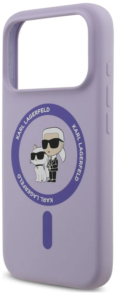 Dėklas Karl Lagerfeld Silicone Karl&Choupette Ring MagSafe do iPhone 18 Pro / 17 Pro violetinė