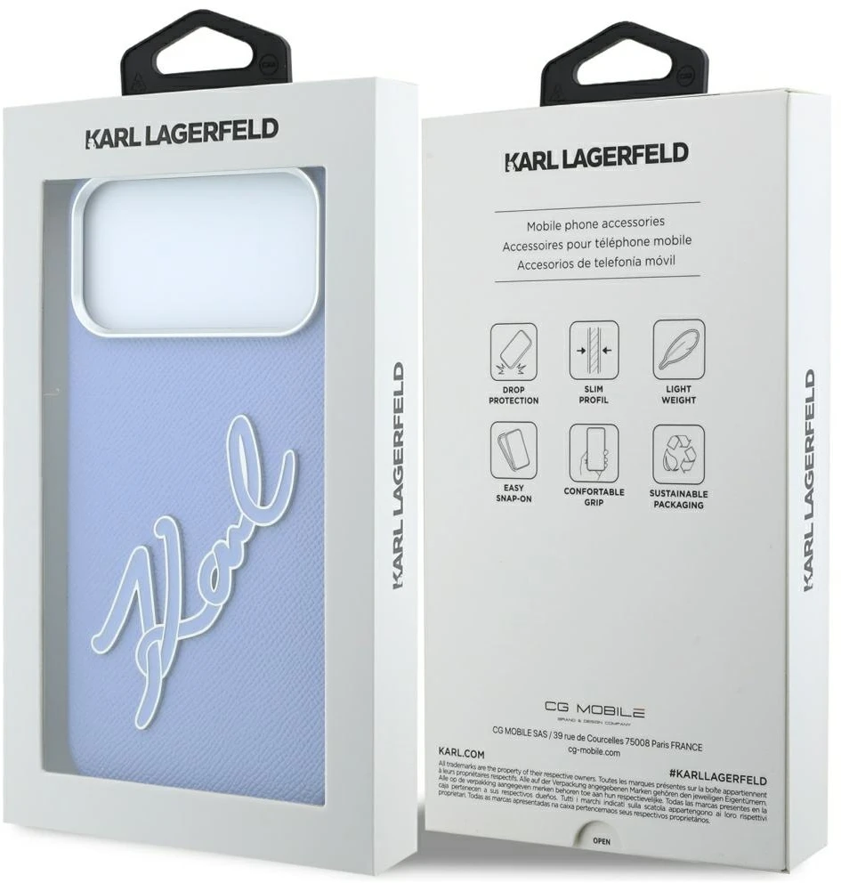 Dėklas Karl Lagerfeld Smooth Big Resin Signature Logo do iPhone 18 Pro Max / 17 Pro Max mėlyna