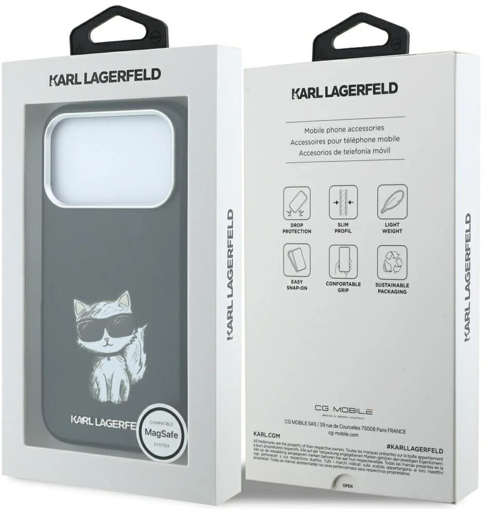 Dėklas Karl Lagerfeld Smooth Choupette Sketch MagSafe Case for iPhone 18 Pro / 17 Pro / 18 Pro - Juodas
