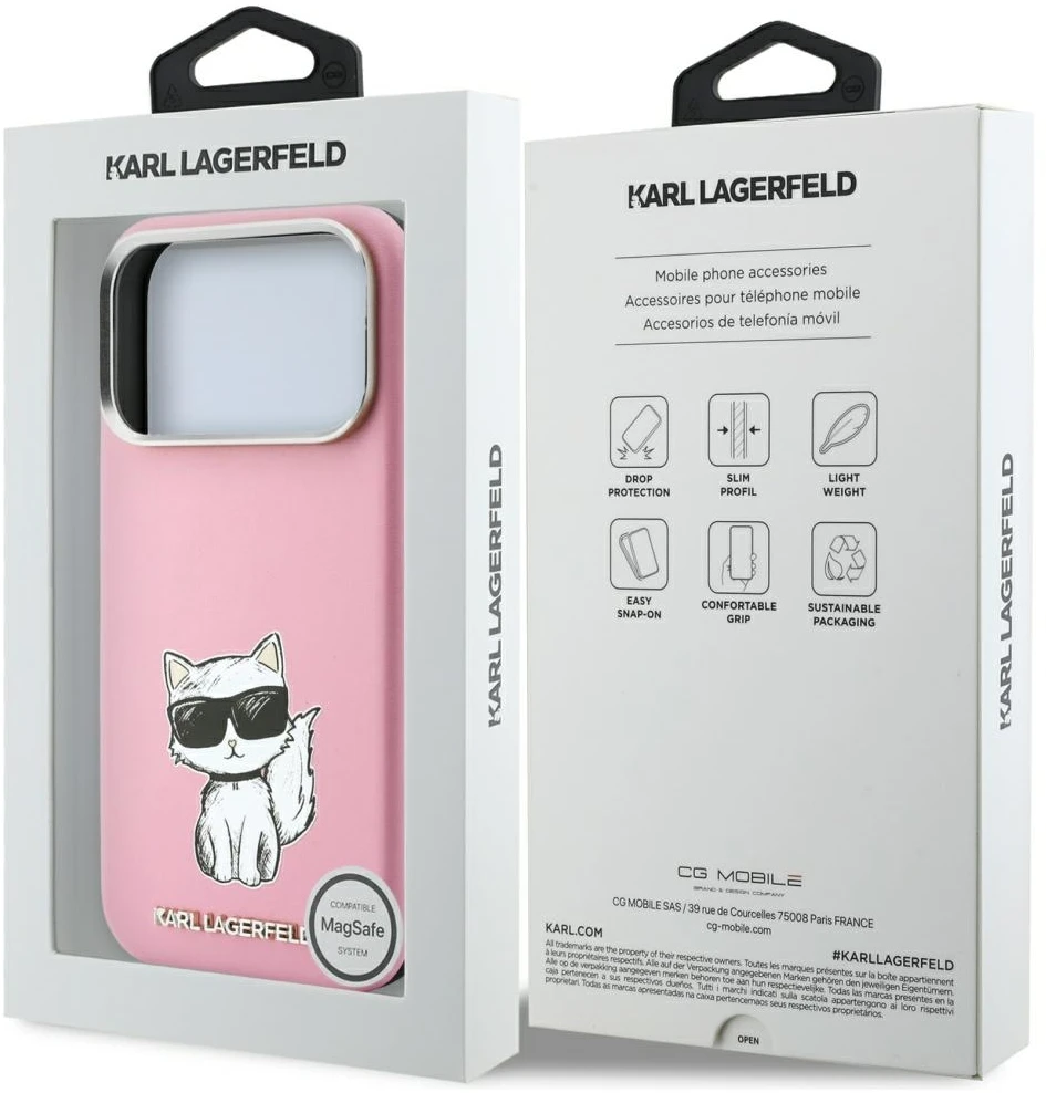 Dėklas Karl Lagerfeld Smooth Choupette Sketch MagSafe do iPhone 18 Pro / 17 Pro rožinė