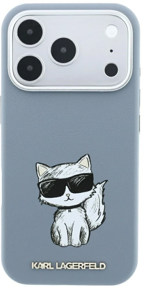 Dėklas Karl Lagerfeld Smooth Choupette Sketch MagSafe do iPhone 18 Pro / 17 Pro Šviesiai mėlynas