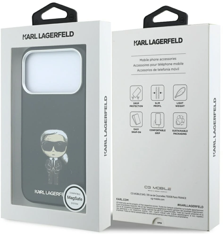 Dėklas Karl Lagerfeld Smooth Ikonik Sketch MagSafe Case for iPhone 18 Pro / 17 Pro - Juodas