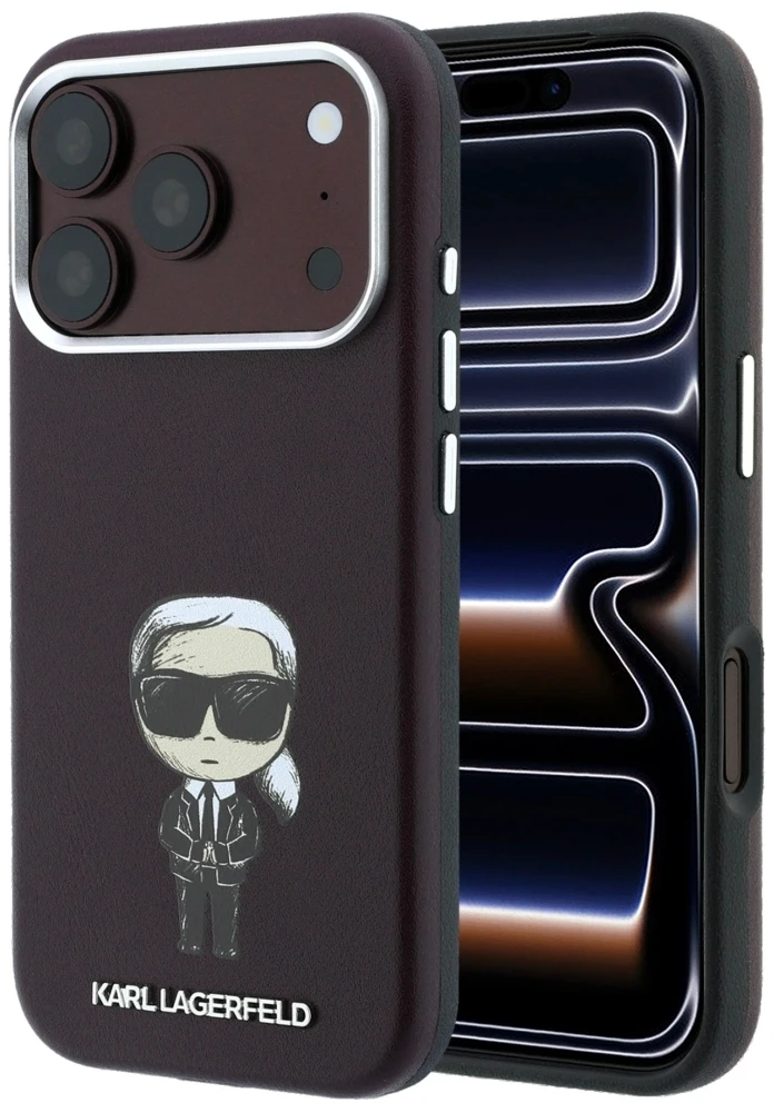 Karl Lagerfeld Smooth Ikonik Sketch MagSafe dėklas, skirtas iPhone 18 Pro / 17 Pro – bordo spalvos