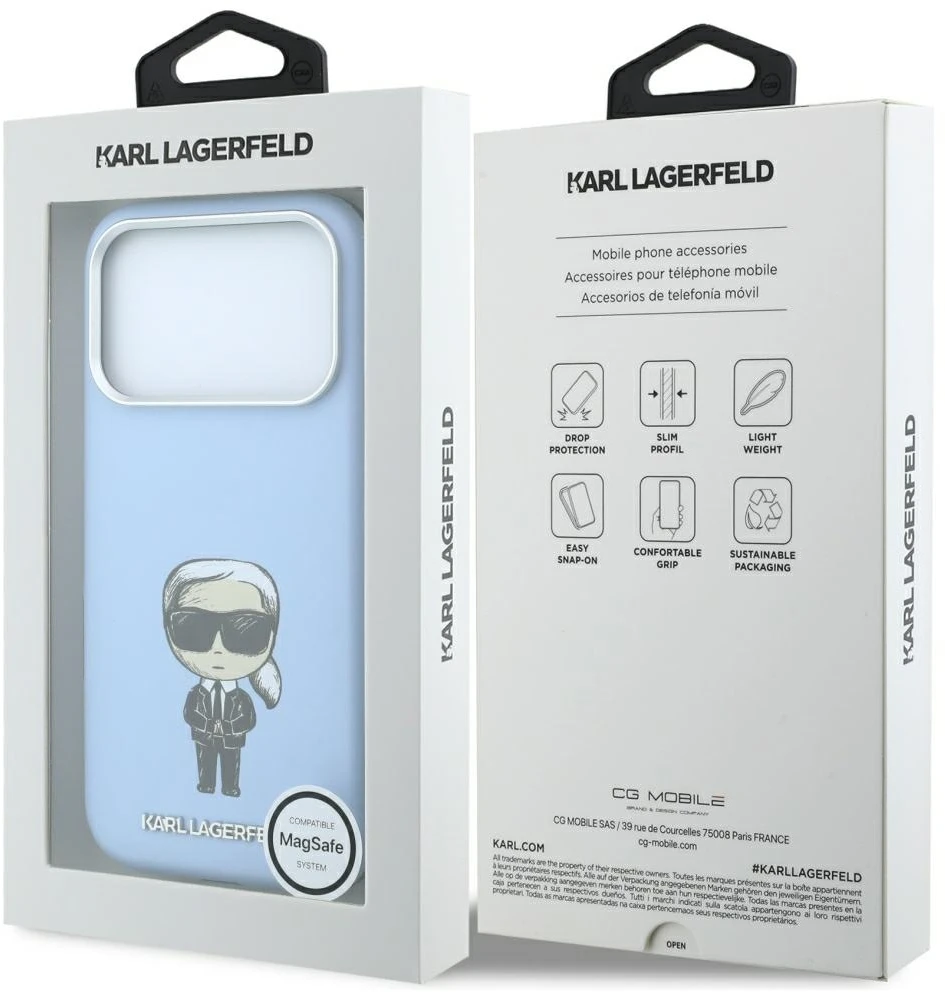 Dėklas Karl Lagerfeld Smooth Ikonik Sketch MagSafe case for iPhone 18 Pro / 17 Pro - light mėlynas