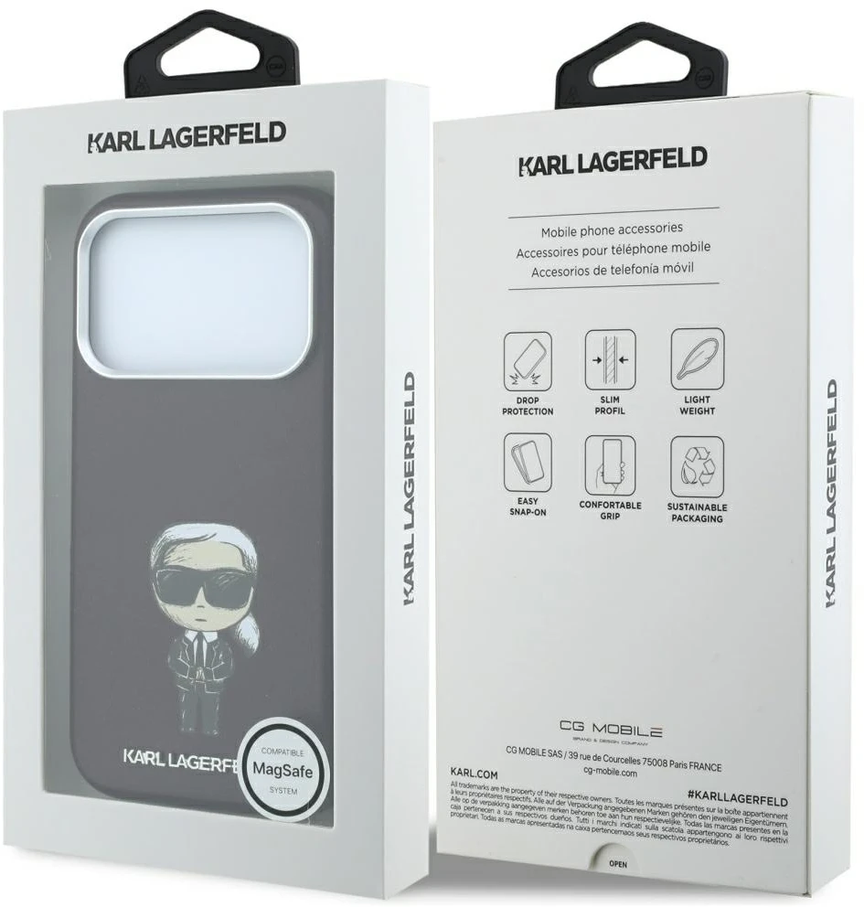 Karl Lagerfeld Smooth Ikonik Sketch MagSafe dėklas, skirtas iPhone 18 Pro / 17 Pro – bordo spalvos