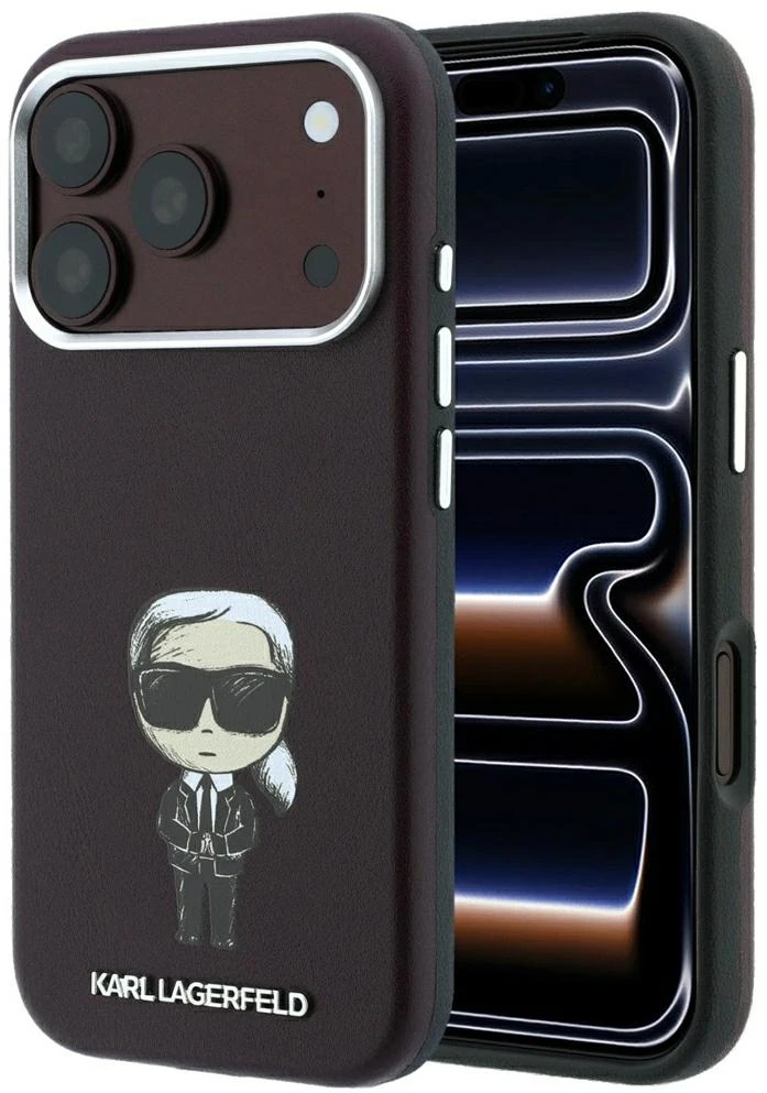 Dėklas Karl Lagerfeld dangtelis, skirtas IPHONE 18 Pro Max / 17 Pro Max, suderinamas su MagSafe (Smooth Ikonik Sketch), bordo spalvos