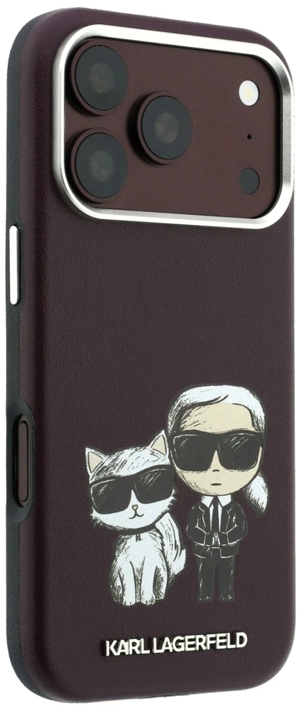Dėklas Karl Lagerfeld Smooth Karl & Choupette Bodies Sketch MagSafe case for iPhone 18 Pro / 17 Pro - burgundy