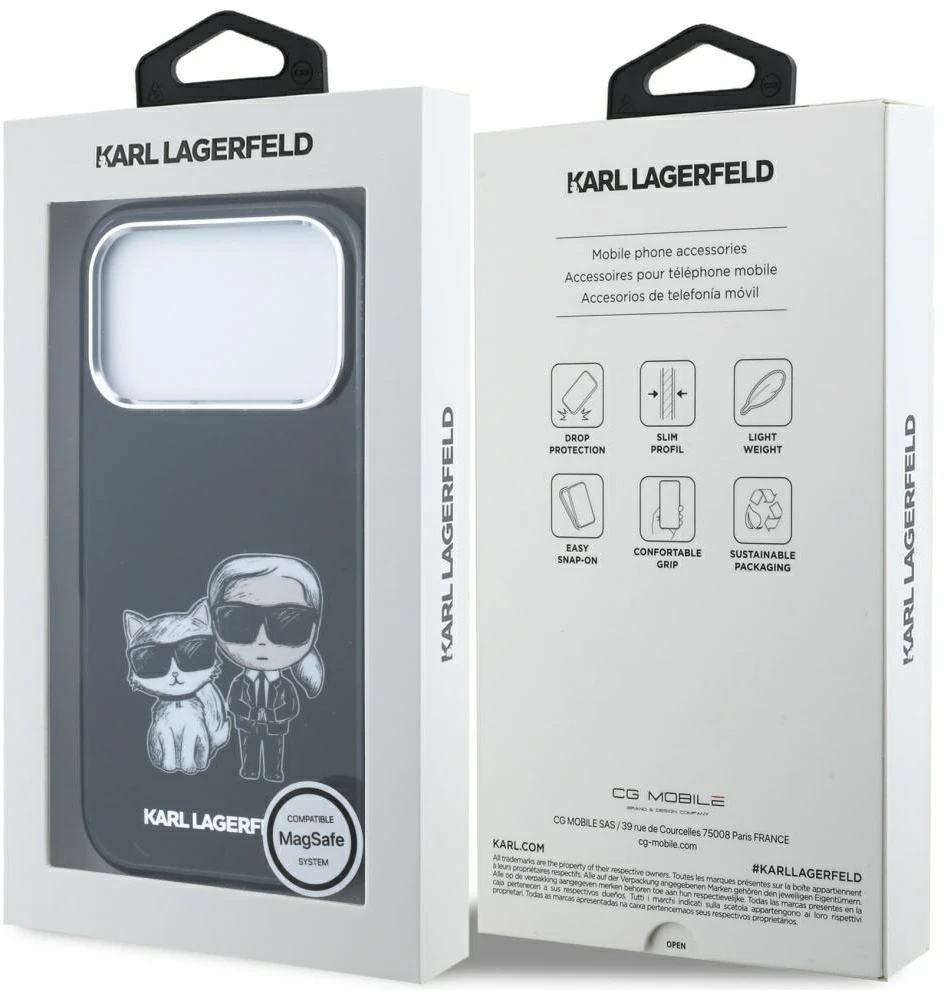 Dėklas Karl Lagerfeld Smooth Karl & Choupette Bodies Sketch MagSafe do iPhone 18 Pro / 17 Pro juoda
