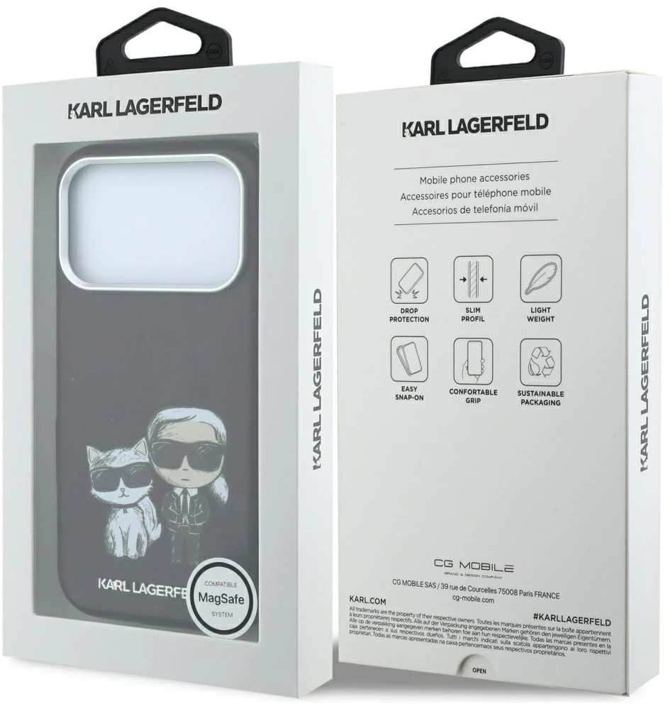 Dėklas Karl Lagerfeld Smooth Karl & Choupette Bodies Sketch MagSafe case for iPhone 18 Pro / 17 Pro - burgundy