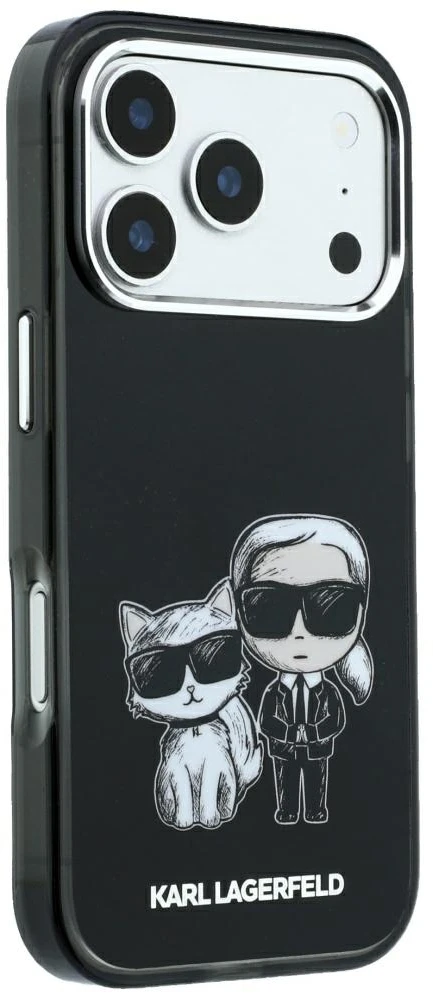 Dėklas Karl Lagerfeld Smooth Karl & Choupette Bodies Sketch MagSafe do iPhone 18 Pro / 17 Pro juoda