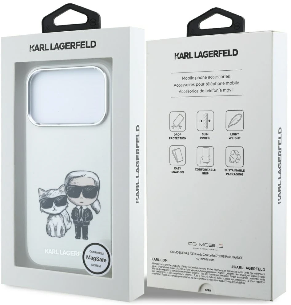 Dėklas Karl Lagerfeld Smooth Karl & Choupette Bodies Sketch MagSafe Case for iPhone 18 Pro / 17 Pro - rusvai gelsvas