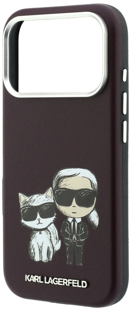 Dėklas Karl Lagerfeld Smooth Karl & Choupette Bodies Sketch MagSafe case for iPhone 18 Pro / 17 Pro - burgundy
