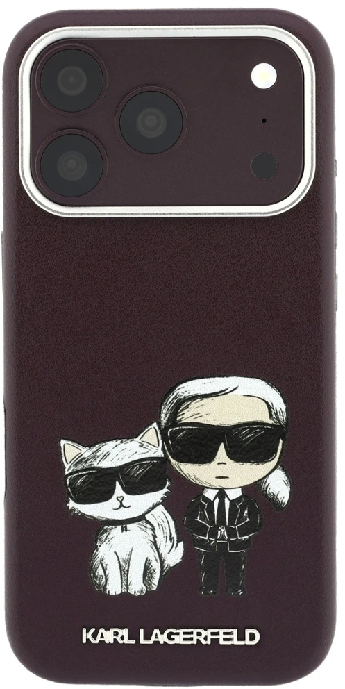 Dėklas Karl Lagerfeld Smooth Karl & Choupette Bodies Sketch MagSafe case for iPhone 18 Pro / 17 Pro - burgundy
