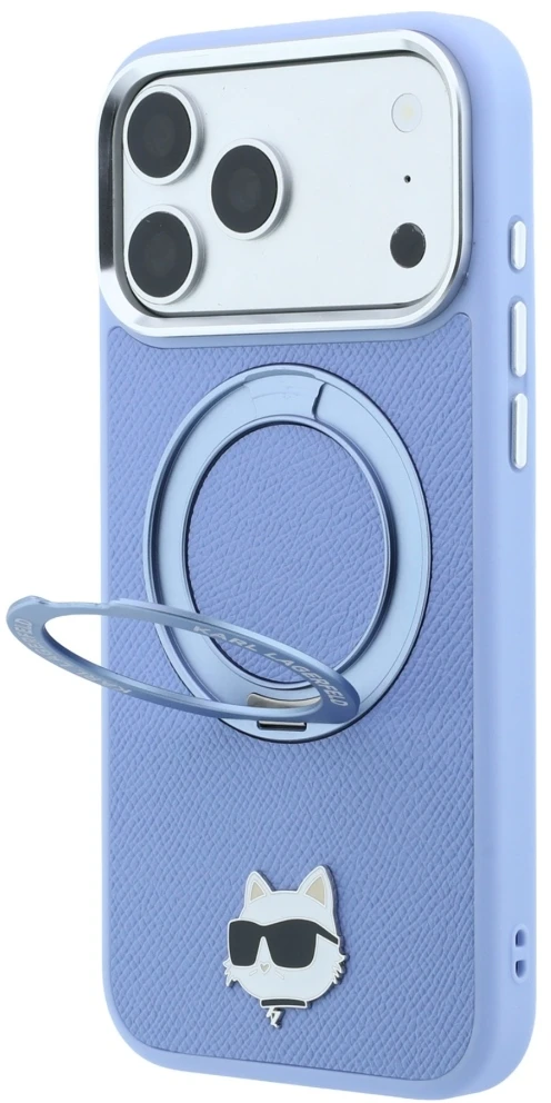 Dėklas Cg Mobile Sas Karl Lagerfeld with Ring Stand 360 Choupette Head Pin MagSafe case for Iphone 18 Pro / 17 Pro mėlynas
