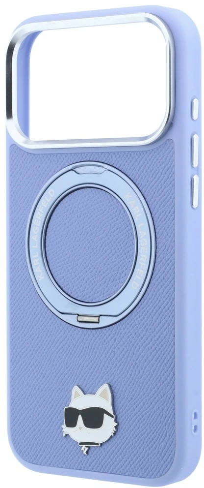 Dėklas Cg Mobile Sas Karl Lagerfeld with Ring Stand 360 Choupette Head Pin MagSafe case for Iphone 18 Pro / 17 Pro mėlynas