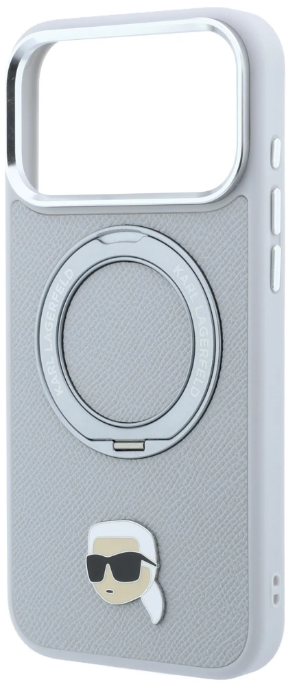 Dėklas Cg Mobile Sas Karl Lagerfeld with Ring Stand 360 Karl Head Pin MagSafe case for Iphone 18 Pro / 17 Pro pilka