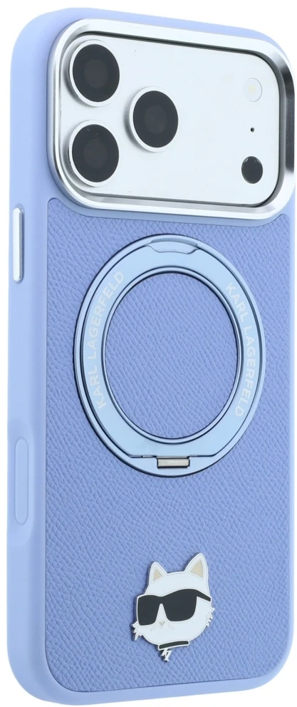 Dėklas Cg Mobile Sas Karl Lagerfeld with Ring Stand 360 Choupette Head Pin MagSafe case for Iphone 18 Pro / 17 Pro mėlynas