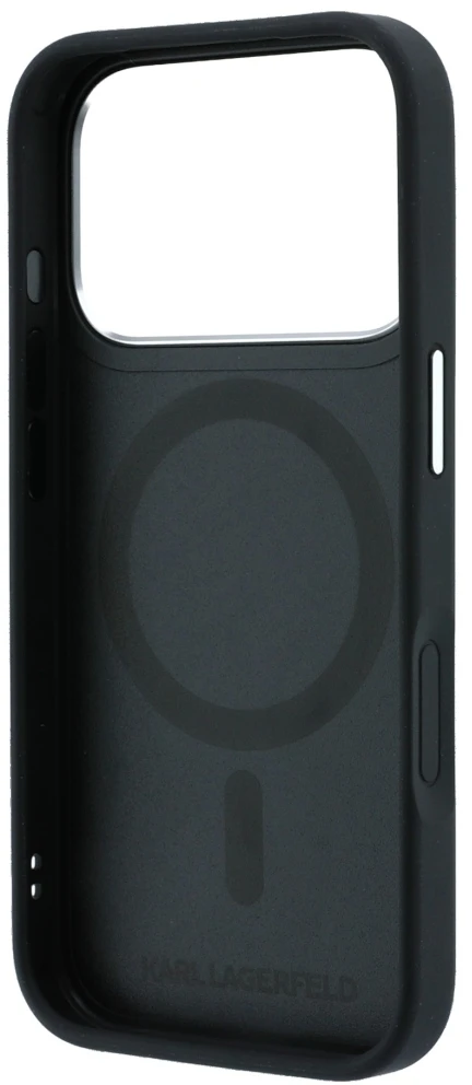 Dėklas Karl Lagerfeld with Ring Stand 360 Karl & Choupette Heads Pin MagSafe do iPhone 18 Pro / 17 Pro juoda