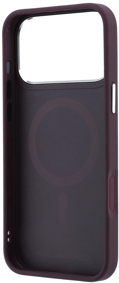 Dėklas Karl Lagerfeld with Ring Stand 360 Karl & Choupette Heads Pin MagSafe do iPhone 18 Pro / 17 Pro bordo spalvos