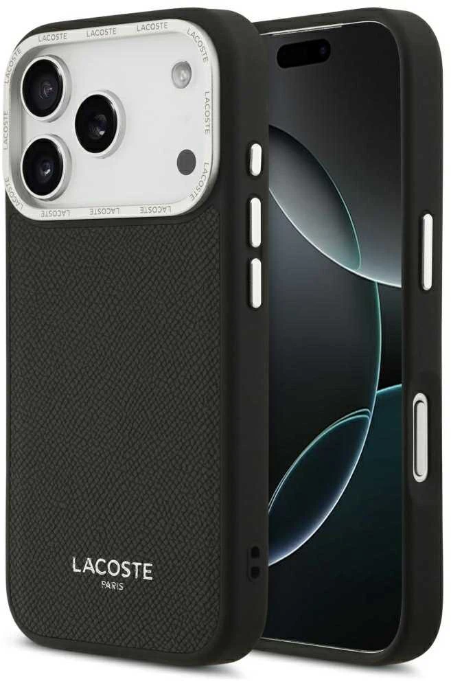 Lacoste PU Leather Champs Elysees MagSafe dėklas skirtas Apple iPhone 17 Pro juodos spalvos