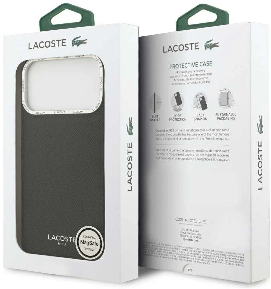 Lacoste PU Leather Champs Elysees MagSafe dėklas skirtas Apple iPhone 17 Pro Max juodos spalvos