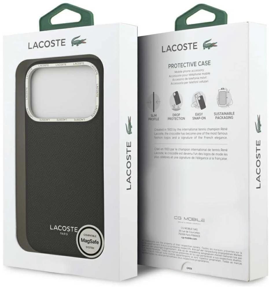Lacoste PU Leather Champs Elysees MagSafe dėklas skirtas Apple iPhone 17 Pro juodos spalvos
