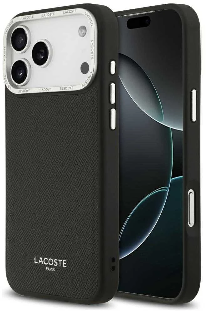 Lacoste PU Leather Champs Elysees MagSafe dėklas skirtas Apple iPhone 17 Pro Max juodos spalvos