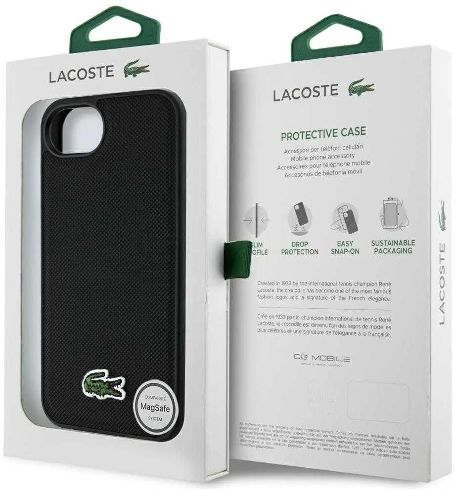 Lacoste Iconic Petit Pique Woven Logo MagSafe dėklas skirtas Apple iPhone 16e juodos spalvos