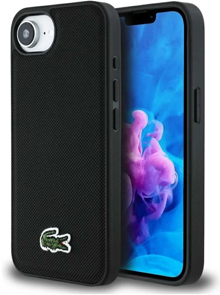 Lacoste Iconic Petit Pique Woven Logo MagSafe dėklas skirtas Apple iPhone 16e juodos spalvos