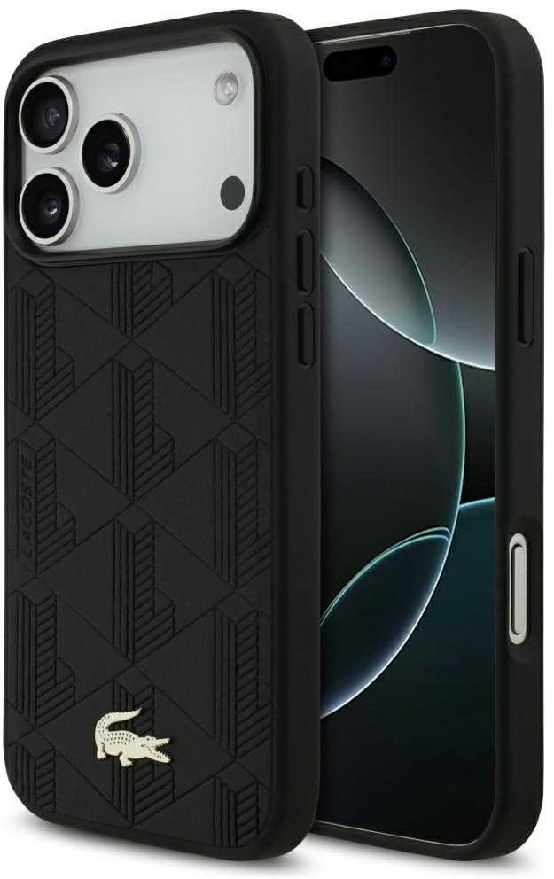 Lacoste PU Nomogramme Gold Logo MagSafe dėklas skirtas iPhone 17 Pro Max juodos spalvos