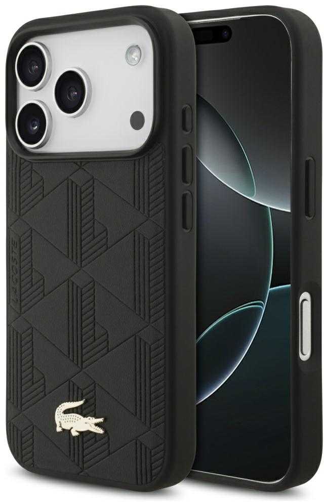 Lacoste PU Nomogramme Gold Logo MagSafe dėklas skirtas iPhone 17 Pro juodos spalvos