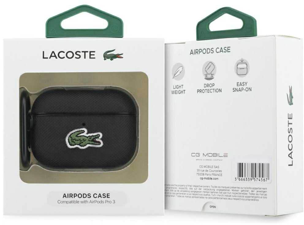 Lacoste Petit Pique Croc Logo Patch dėklas skirtas AirPods Pro 3 Juodas