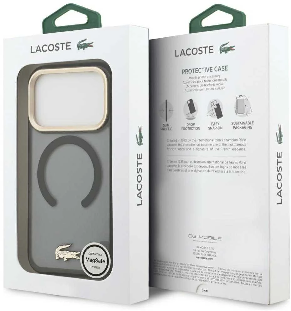 Lacoste PC/TPU Frosted Finish Gold Logo MagSafe dėklas skirtas Apple iPhone 17 Pro juodos spalvos
