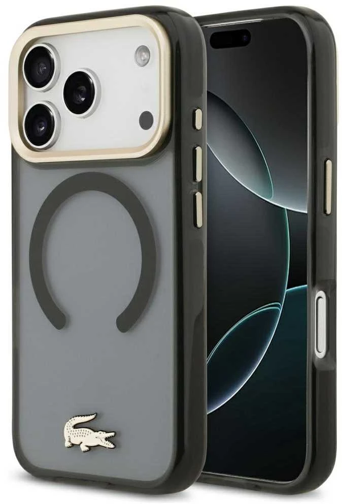 Lacoste PC/TPU Frosted Finish Gold Logo MagSafe dėklas skirtas Apple iPhone 17 Pro juodos spalvos