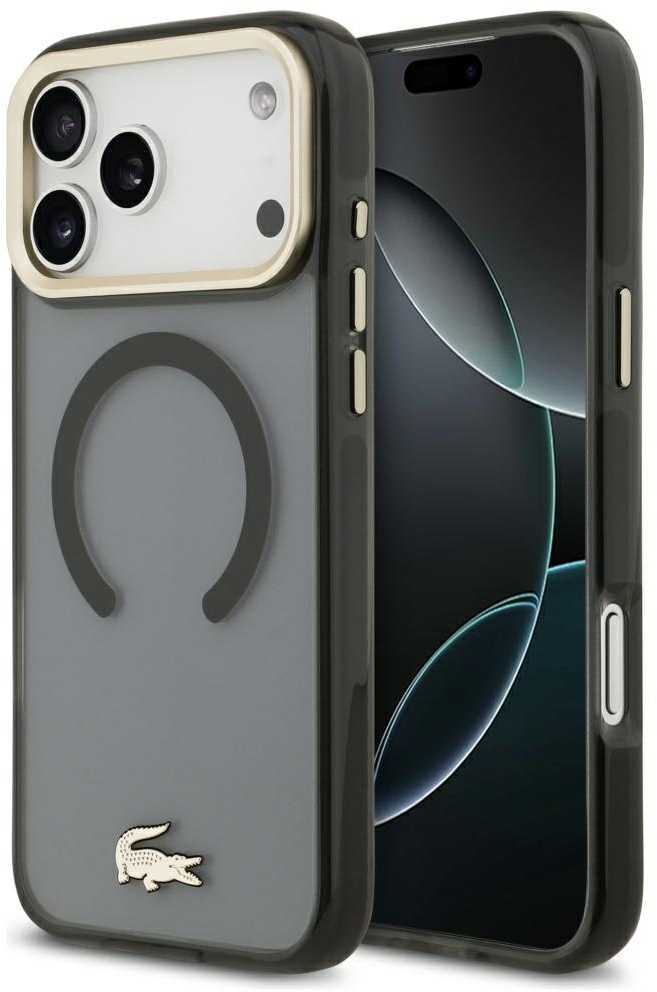 Lacoste PC/TPU Frosted Finish Gold Logo MagSafe dėklas skirtas Apple iPhone 17 Pro Max juodos spalvos
