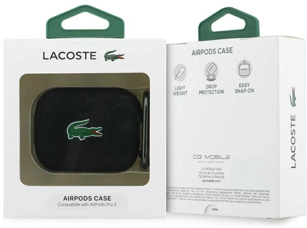 Lacoste Liquid Silicone Croc Logo dėklas skirtas Apple AirPods Pro 3 juodos spalvos