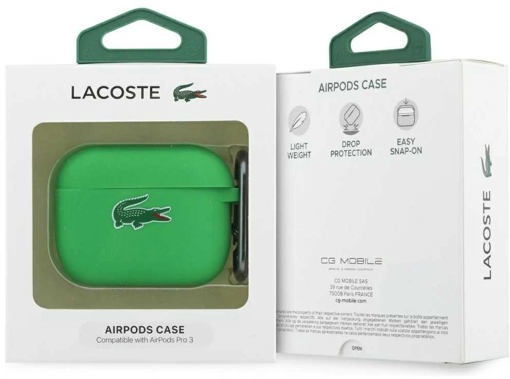 Lacoste Liquid Silicone Croc Logo dėklas skirtas Apple AirPods Pro 3 žalios spalvos