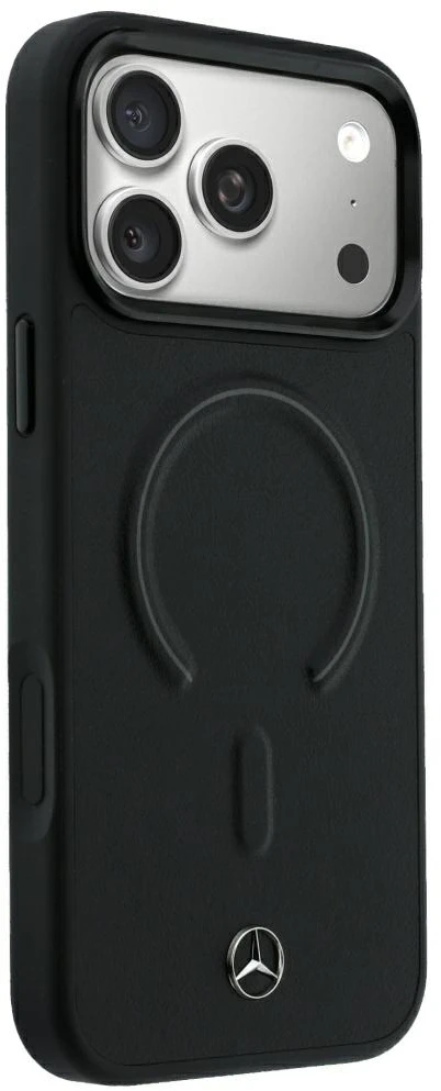Dėklas Mercedes Leather 3D MagSafe do iPhone 18 Pro Max / 17 Pro Max juoda