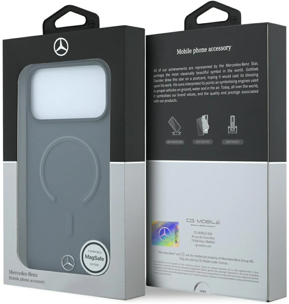 Dėklas Mercedes Leather 3D MagSafe do iPhone 18 Pro Max / 17 Pro Max antracytowy